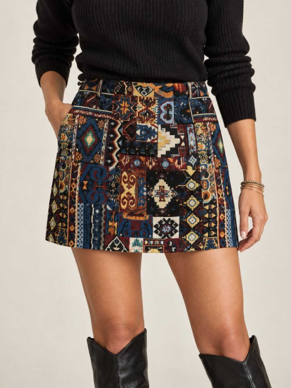 Vintage Tapestry Patchwork Geometric Mini Skirt Size 12